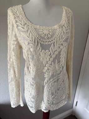 Express lace sheer ivory top size M